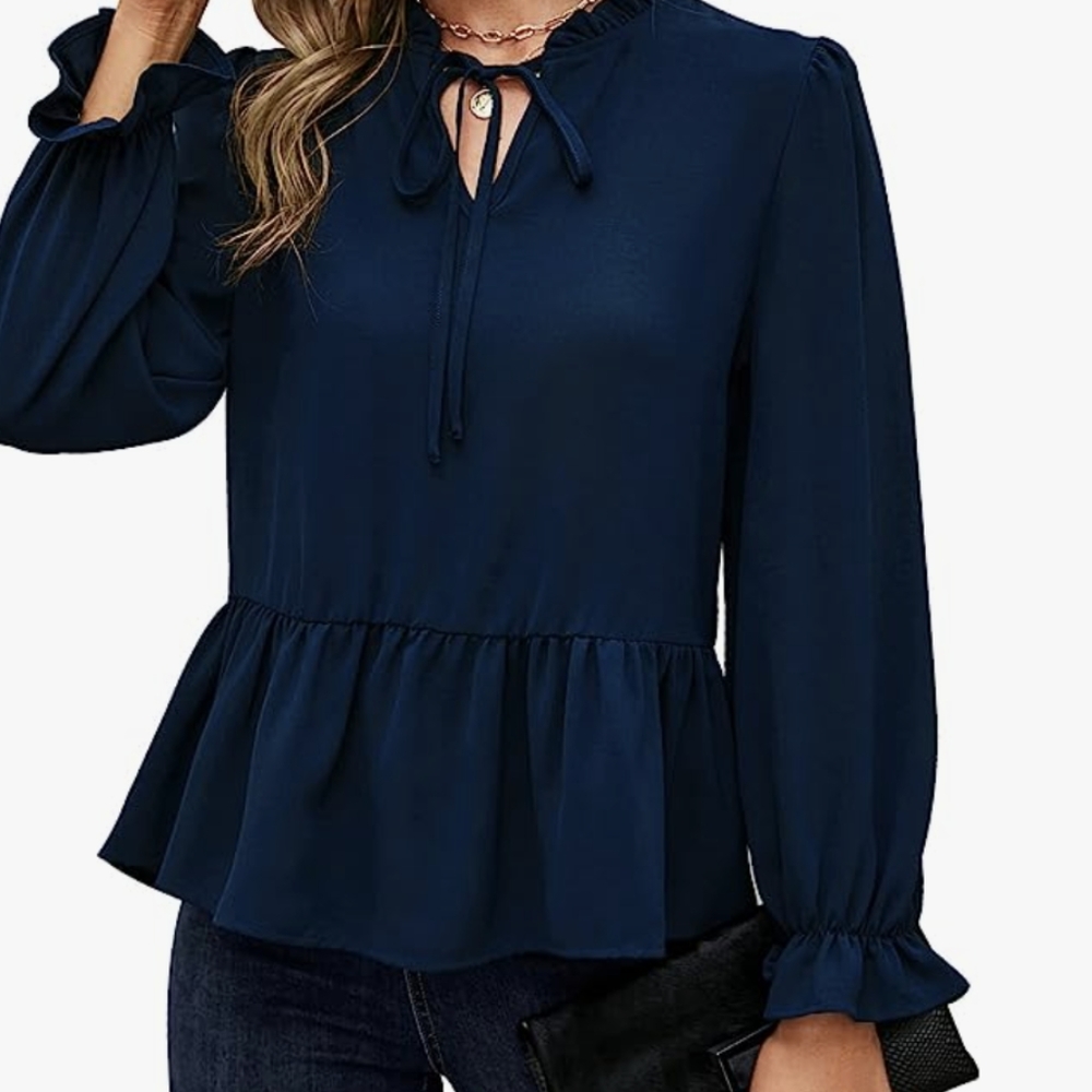 69 Navy peplum blouse NWT